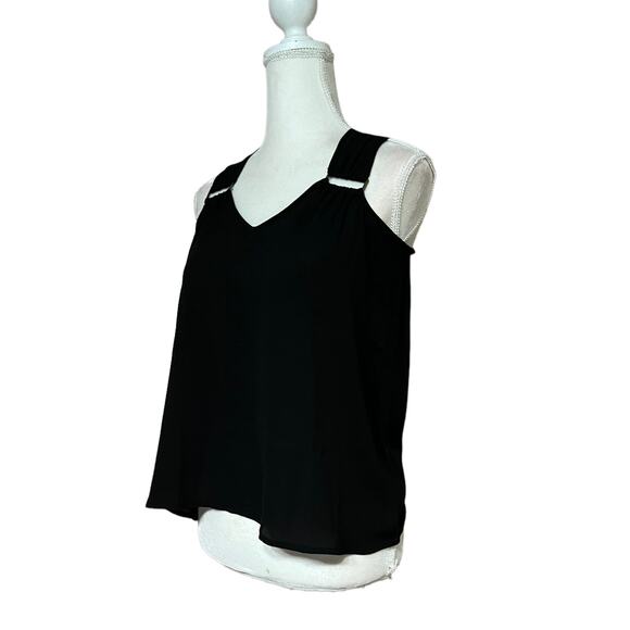 Lily white women halter neck blouse sleeveless sz xs black top sleeveless - Picture 2 of 16